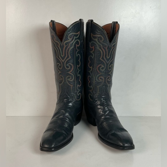 Vintage 1980s Lucchese San Antonio Navy Blue Cowboy Boots Men’s 9 B | Women’s 10 - Picture 8 of 16